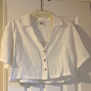 Cropped White Button-Down Shirt